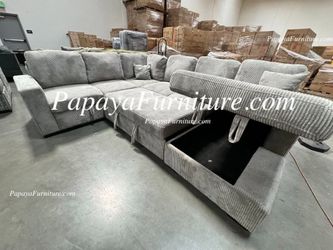 NEW LARGE U Shape Sectional Sofa and STORAGE Chaise Set Under Seat Pullout Sleeper Bed Pull out BIG Sofabed Convertible Ashley IKEA Style Couch Beige