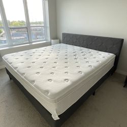 King size bed - 12” thick mattress with 39” tall head frame.