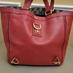 Gucci Red Leather "Abbey" Tote Handbag 