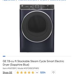 GE 7.8-cu ft Stackable Steam Cycle Smart Electric Dryer (Sapphire Blue)