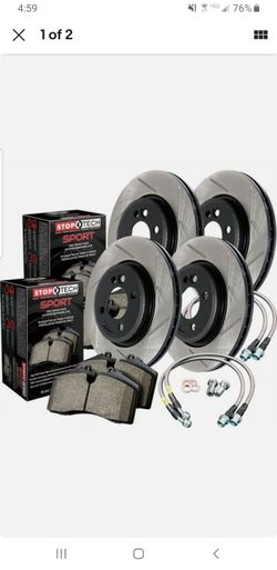 Stoptech powerslot brakes kit front and rear slotted rotors, pads, lines