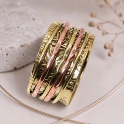 Spinner Ring 925 Gold Plated Copper Sterling Silver-Wide Band Sz 9