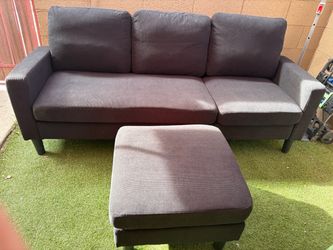 Dark Gray Corduroy Sofa with Ottoman