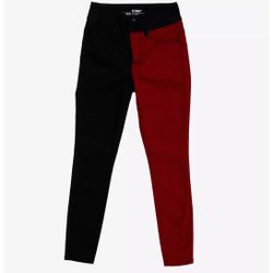 HT Denim Black Red Colorblock Skinny Jeans Women Juniors Slim Fit 5-Pocket