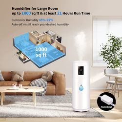 Tower Humidifiers Large Room Bedroom 1000 sq ft,Honovos 17L 4.49Gal Ultrasonic Cool Mist Topfill Humidifier with 360°Nozzle 4 Speeds Humidistat Essent