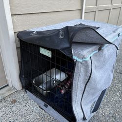 Dog Crate, Cover, Bed, Water Dish And Food Dish, And You