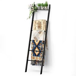 6-Tier Blanket Ladder for Living Room, Blanket Quilt Ladder Rack Rustic Decorative Towel Holder, Wall Leaning Blanket Ladder Shelf Storage Farmhouse D