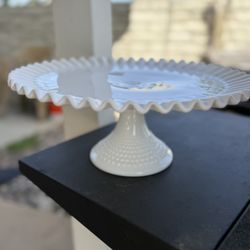 Vintage White Milk Glass Fenton Pedestal Cake Plate