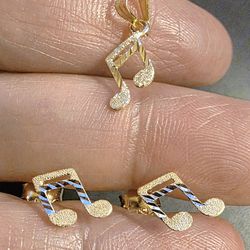 💛18k musical notes earrings and pendant set