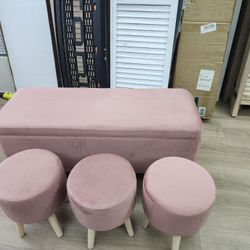 Velvet Pink Storage Bench Ottoman 