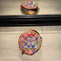 Vintage / Y2K Rare Coach Hybrid Pouch In Rainbow Signature Canvas 