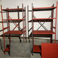 Red/gray Metal Industrial Shelving Racks With 5 Shelves Each