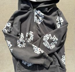 Rhinestone denim tear hoodie 100%