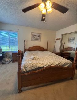 Solid Wood California King Bed Frame, Mattress & Side Stands