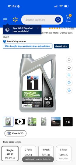 Mobil 1 Fuel Economy 0w-20 New