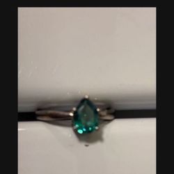 .925 Silver Ring With Costume Emerald Size 8.5