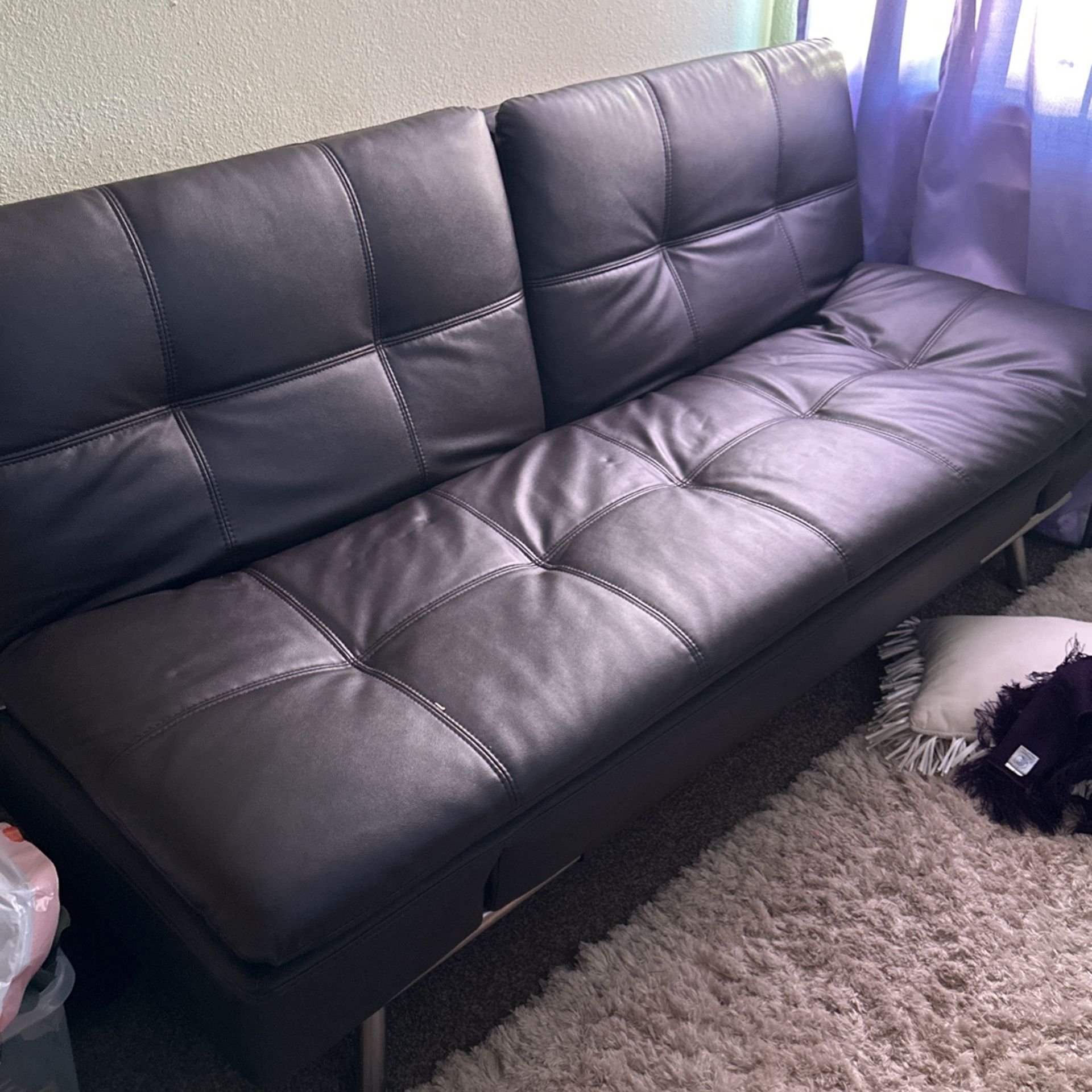 Black Leather Like Futon Like New