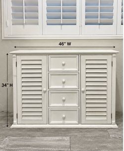White Storage Cabinet – 4 Drawers & Louvered Doors