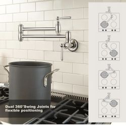 Pot Filler Faucet Polished Nickel: ARCORA Modern Pot Filler Wall Mount Kitchen Folding Faucet 2 Handle with Double Joint Swing Arms Brass Stove Faucet