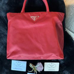Red Prada Tessuto Tote Bag