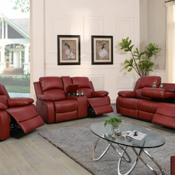 Red  Bonded Leather Recliner Living Room Set