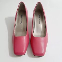 Bellini Pink Leather Career Square Toe Slip On Heels Size 7