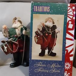 Fabric Mache Fishing Santa