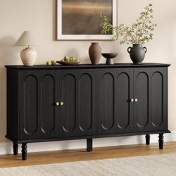 ONBRILL 63 Inch Buffet Cabinet with Storage, Arched Sideboard Cabinet with 4 Doors and Adjustable Shelves, Wooden Coffee Bar for Kitchen, Living Room,