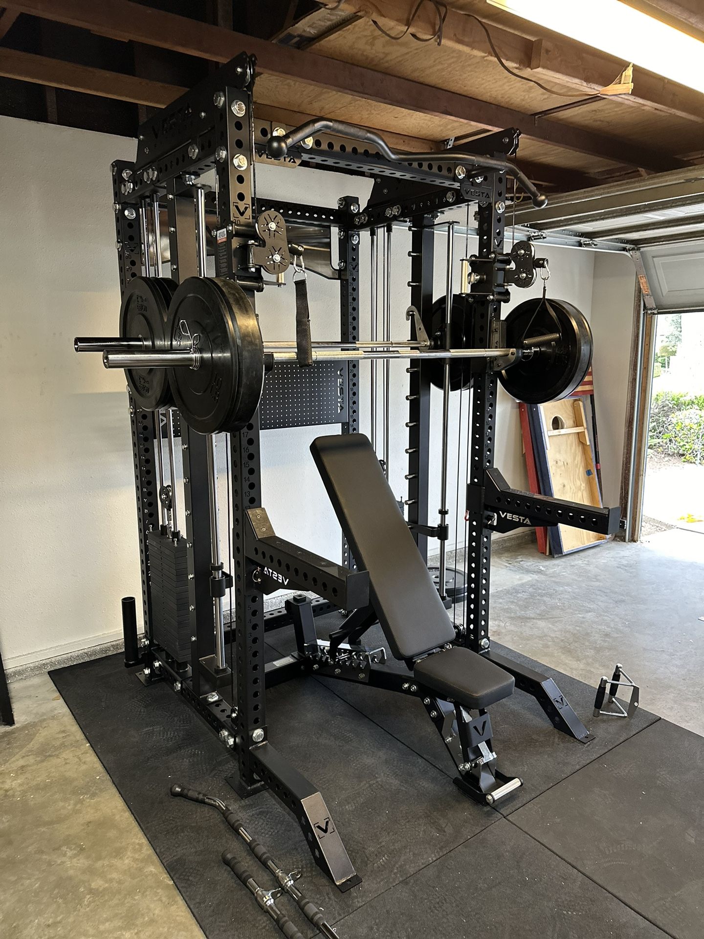 PRO SERIES Ultimate Half Rack Functional Trainer w/Smith Machine Bar | 400lb Stack | Gym Equipment | Fitness | Commercial | Squat Rack