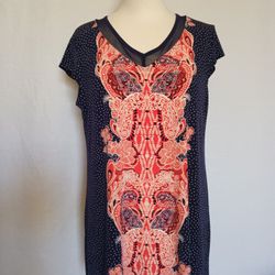 Peck & Peck Women's Cap Sleeve Blouse Navy Orange Polka Dot Size Med.