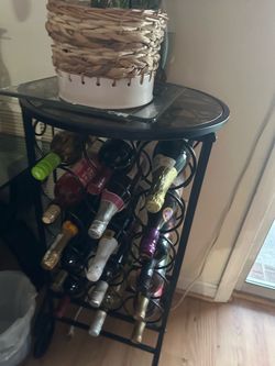 Black Metal Wine Rack with Glass Top