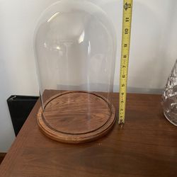 Vintage Glass Dome And Wooden Base Display 