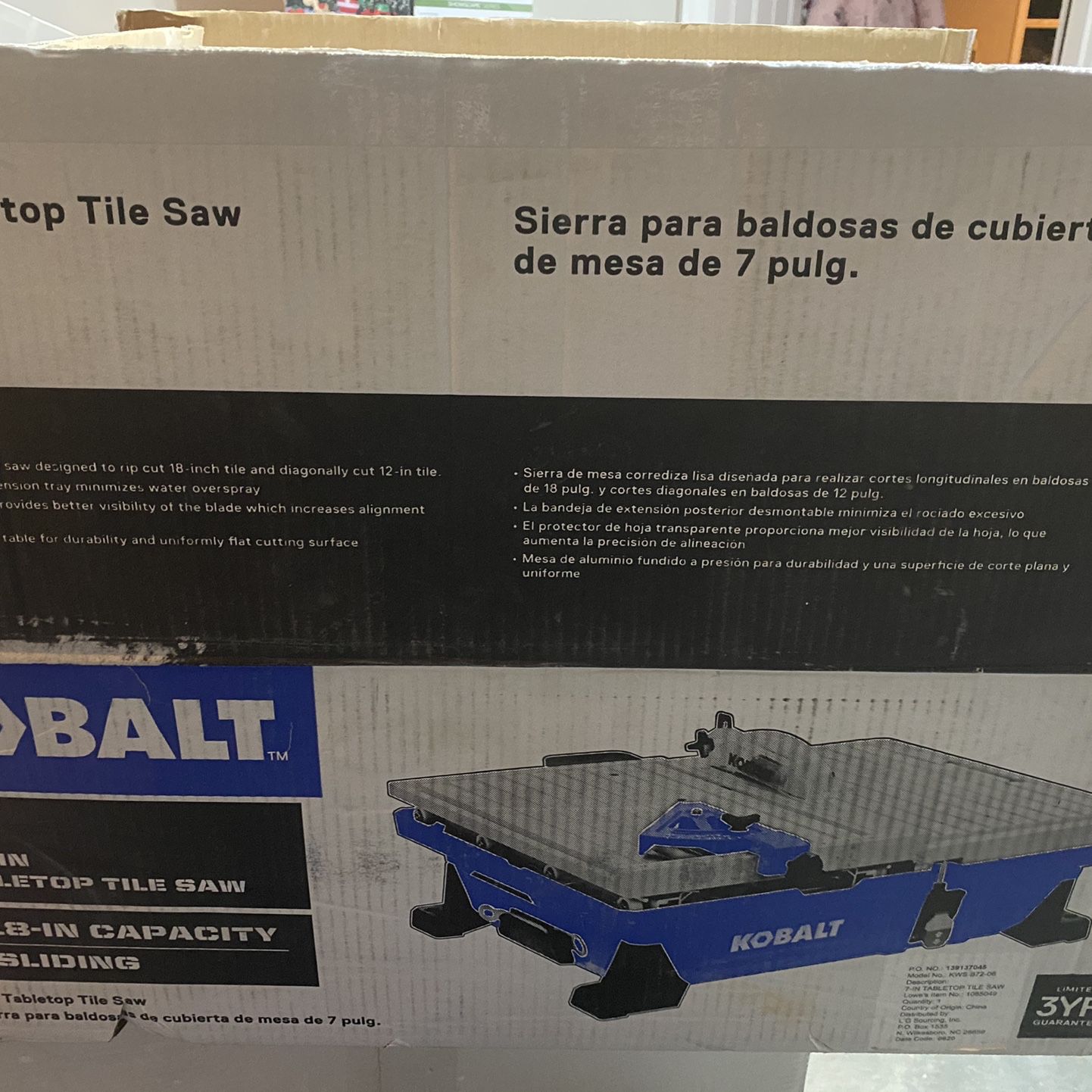 Kobalt 7” 6amp Wet Tabletop Sliding Tile Saw