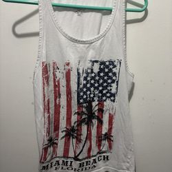 American Flag Miami Beach Florida White and red tank top size Medium 