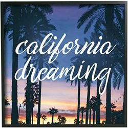 Stupell Home Décor California Dreaming Cursive Typography Framed Giclee Texturized Art, 12 x 1.5 x 12, Proudly Made in USA

