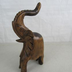 Large Hand Carved African Folk Art Iron? Wood Elephant 13 5/8" Tall

