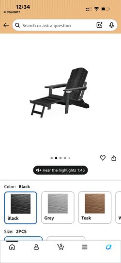 Adirondack Chair with Retractable Ottoman: Folding Adirondack Chairs Set of 2-5-Level Adjustable Backrest with Footrest - Fire Pit Chairs - Cup Holder