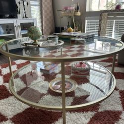 36” Round Gold Glass Coffee Table