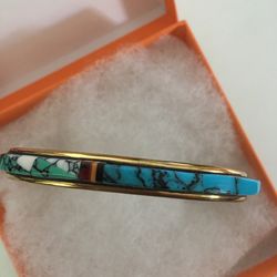 inlaid Turquoise Turquoise Cuff Sterling Silver/gold