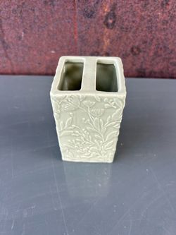 Ceramic Toothbrush Holder Sage Green Floral