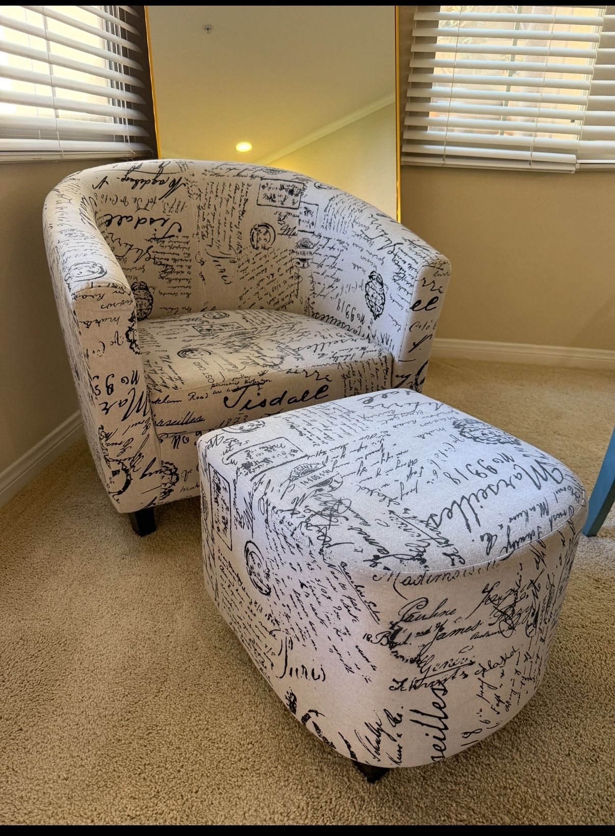 Upholstered accent Chair Matching Ottoman,