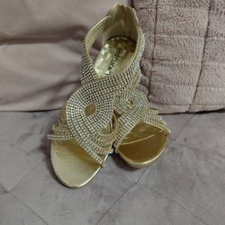 Gold Rhinestone Kitten Heel