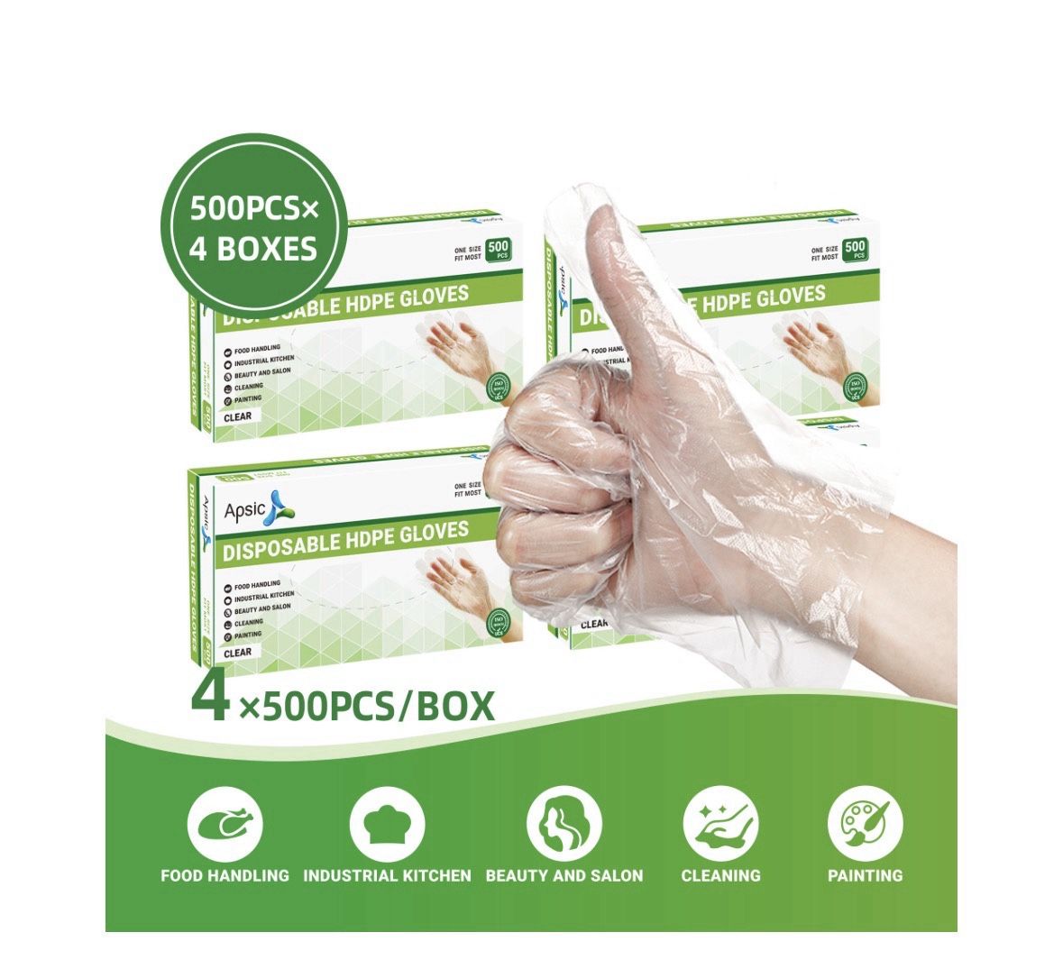 500PCS/BOX * 4 BOXES/CARTON - DISPOSABLE FOOD SERVICE HDPE GLOVES (ONE SIZE)