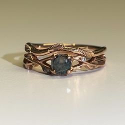 Rose Gold Moss Agate Wedding Ring Set
