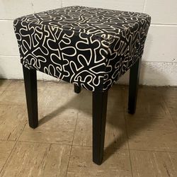IKEA “NILS” Stool, Black Wood Frame, ESLÖV” Black/White Print Fabric Cover