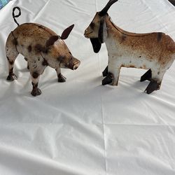 Metal Pig & Goat REDUCED TO $30 Firm For Both.   Concrete Garden Turtle $25.  Original Metal Rooster Hen $35. Cannot Negotiate. 