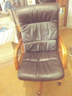 Wood and faux leather office chair