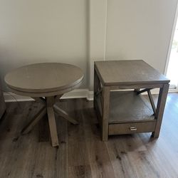 Wood end tables, grey/beige