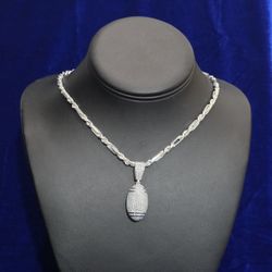 Silver Moissanite Football Pendent With Chain 