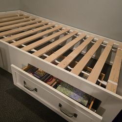 Twin Bed Frame With Two Storage Shelves 